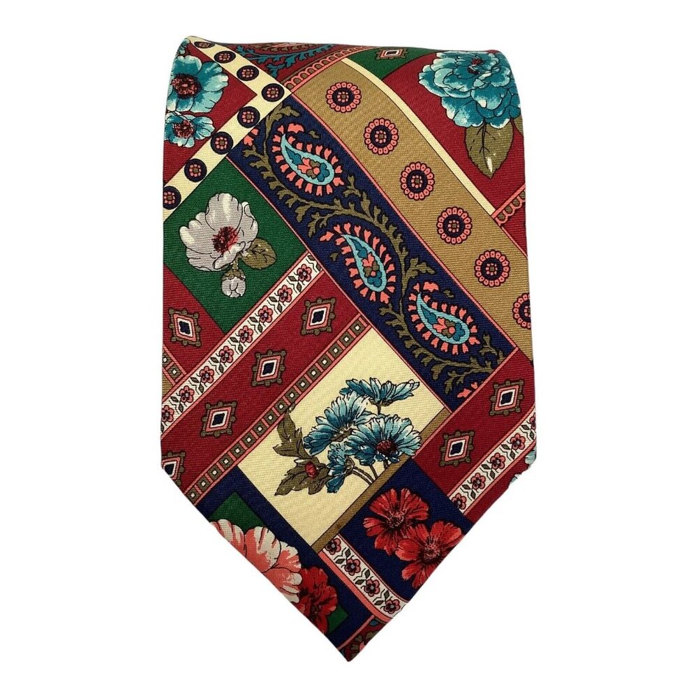 KENZO PARIS Multicolor Floral Silk Tie Italy  57"/ 4" EC